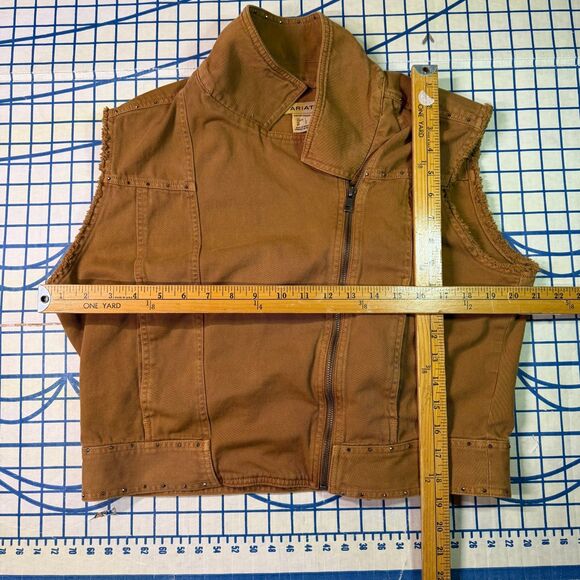 Ariat Women’s Brown Studded Canvas Vest L Western Workwear Utility Frayed Sleeve - Picture 7 of 7